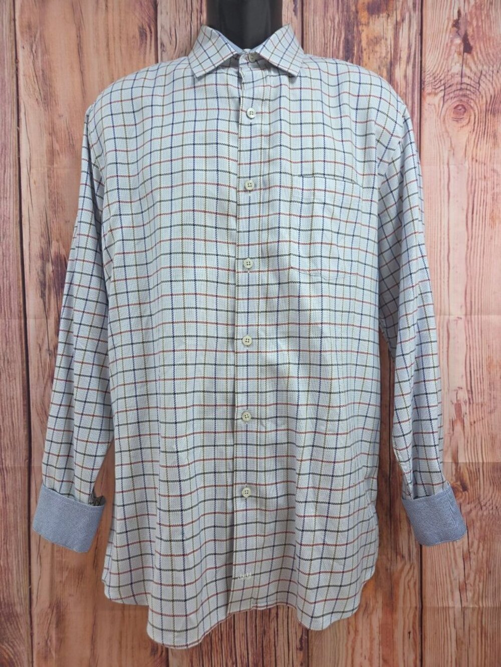 Johnston & Murphy Light Blue Plaid Button-Down Shirt XL